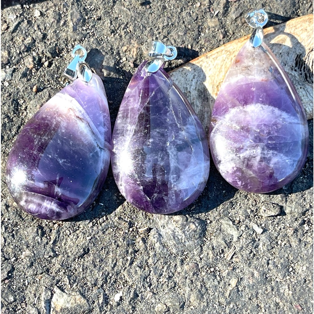 Natural Amethyst Pendant Set of 3 pieces Crystal Gemstone Jewelry